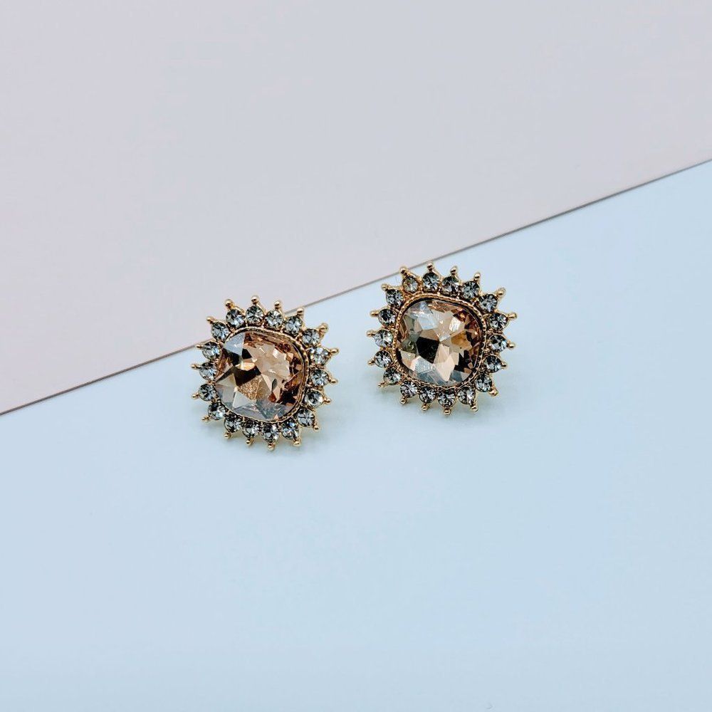 7/$35 Beige Crystal Large Stud Earrings - Picture 1 of 10
